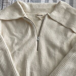 Open Edit Ribbed Half Zip Sweater Long Sleeve